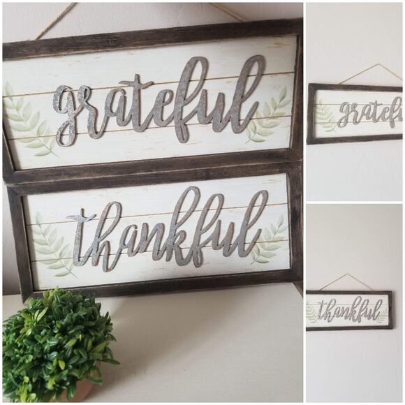 Boutique Other - NWT 2 piece Grateful Thankful Hanging Wood wall Decor